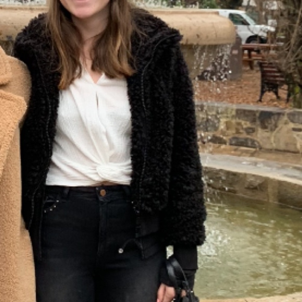 Zara Black Fuzzy Sherpa Jacket Size Small